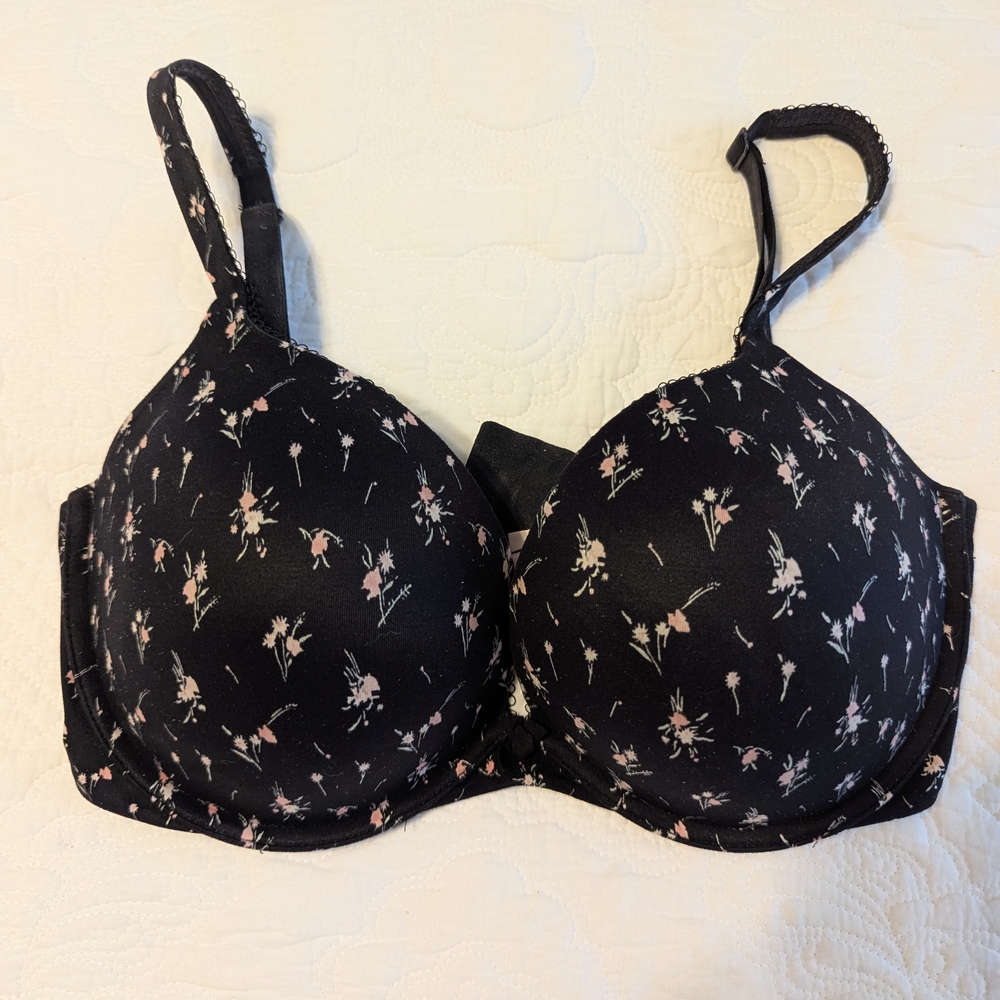 Victoria's Secret Black Bra with Pink Floral Print